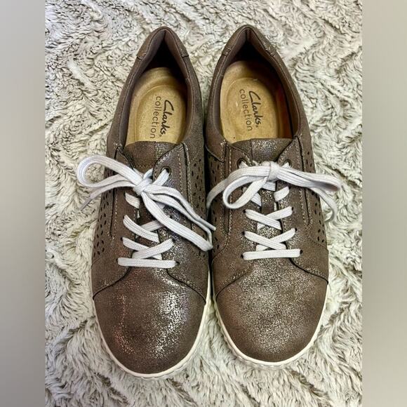 Clarks Collection Metallic Brown Leather Sneakers Women’s Size 8.5 - Picture 6 of 7